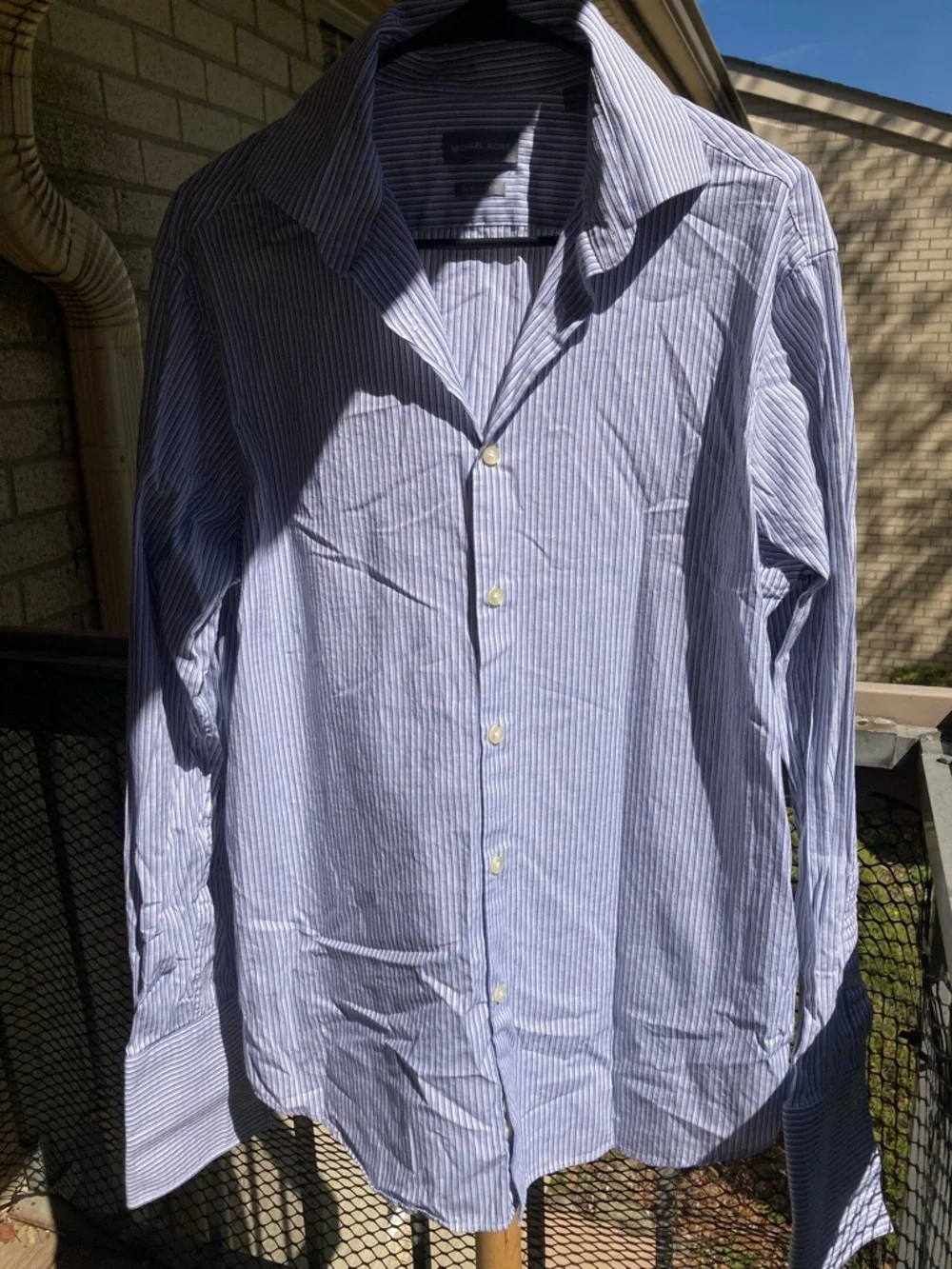 Michael Kors Men's 100% Cotton Blue White Grey Striped Button Down Shirt Large - Picture 4 of 17